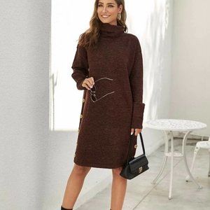 Warm Turtle-Neck Sweater Dress